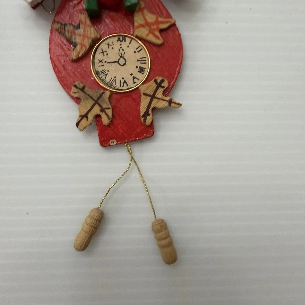 Vintage Wooden Cuckoo Clock Christmas Ornaments Lot Of 2 Hand Painted